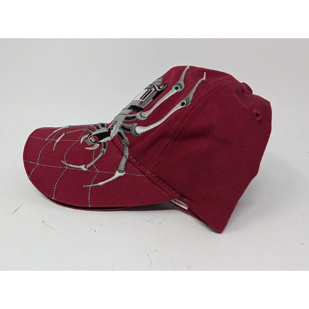 VINTAGE Spider Wire Hat Cap Strap Back Red Fishing Reel Embroidered Big Logo Y2K
